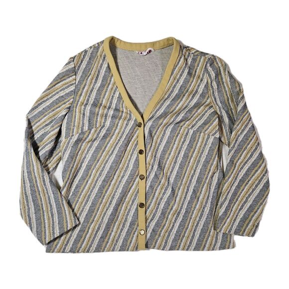 Windsor Sweaters - Vtg Kay Windsor Striped Cardigan Sz M Yellow Gray USA Grannycore Unionmade 50's